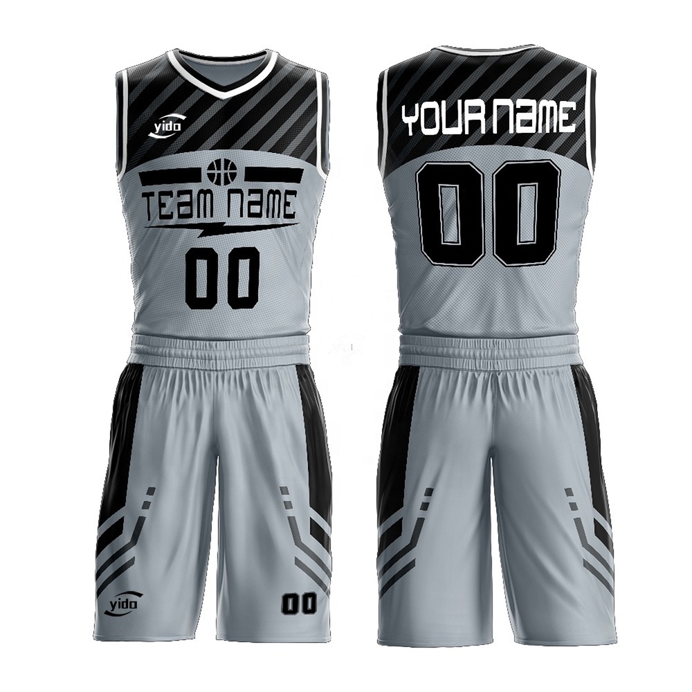 New gray basketball sets design template sublimation 100 polyester basketball jersey