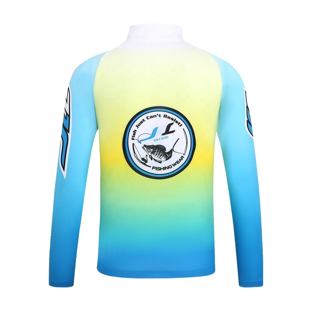 Shark printed fishing jersey zipper collar UPF 50 long sleeve blank fishing shirts outdoor