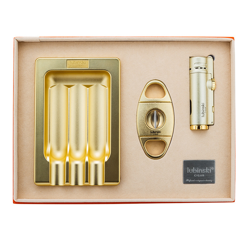 Gray and Gold Deluxe Style Cigar Set Portable Cigar Cutter Scissors Gift Set