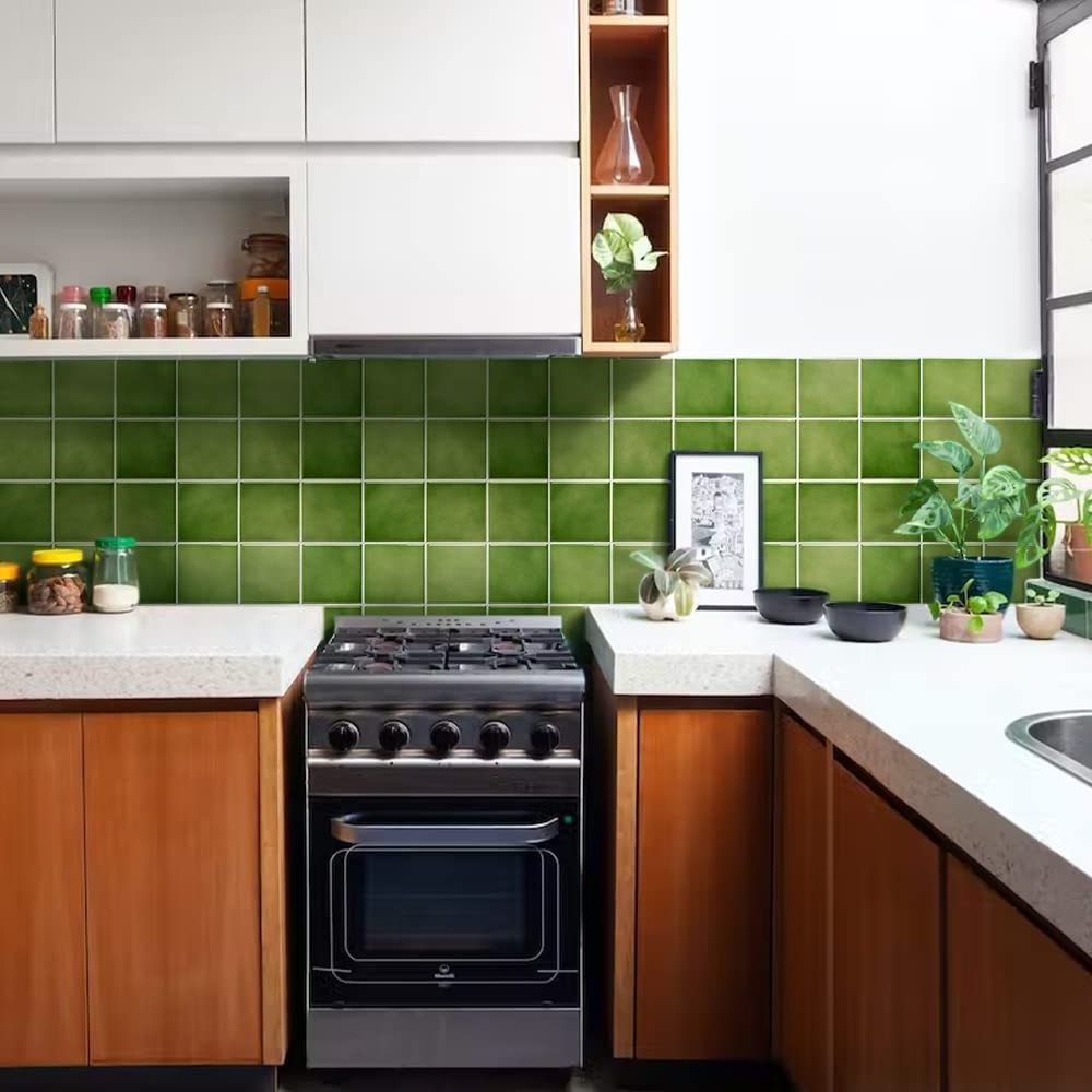 peel and stick backsplash wall tile stick Square Green Tile for Kitchen