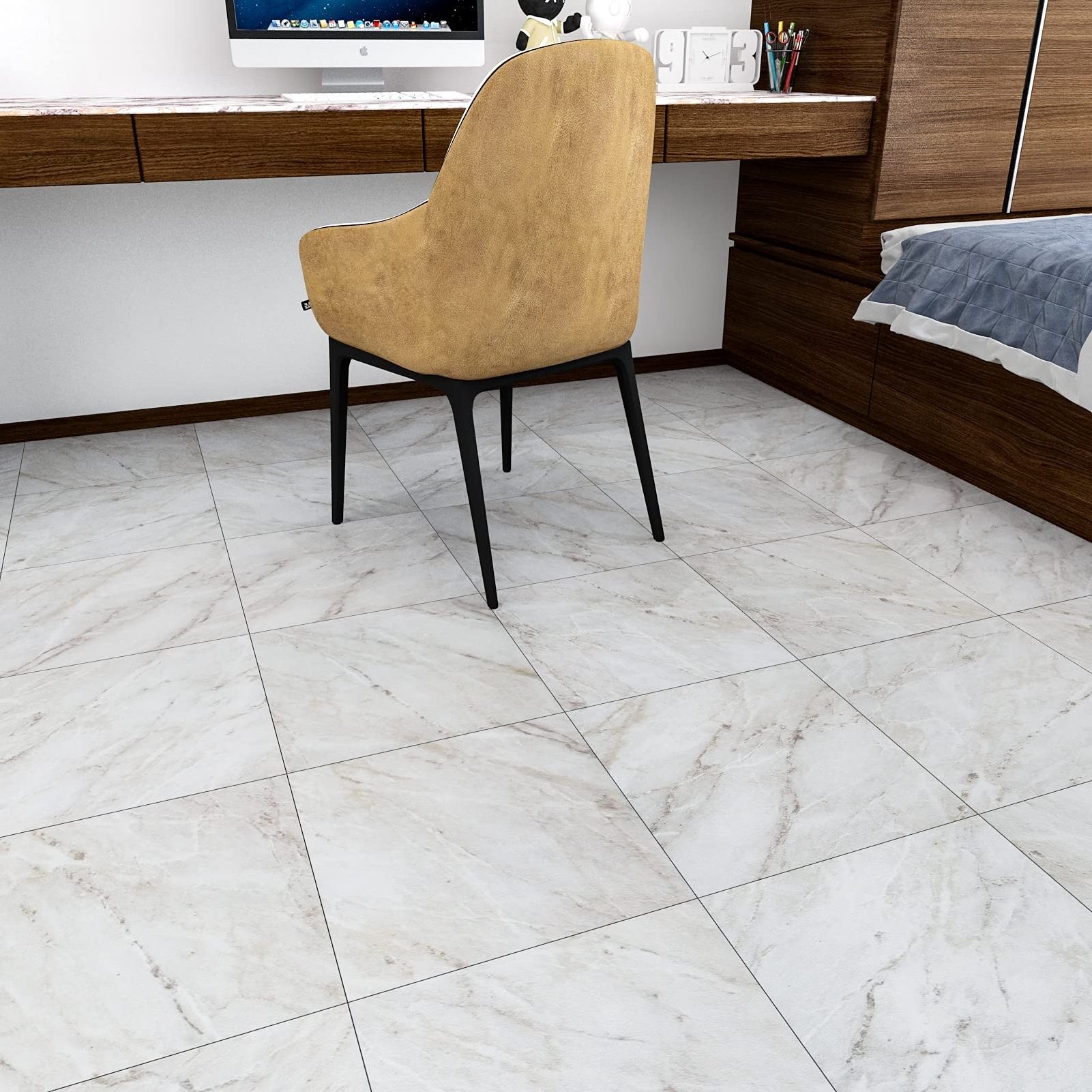 Marble Peel and Stick Floor Tile Stickers Adhesive Floor Tiles Waterproof Bathroom Removable Vinyl Flooring for Kitchen12x12 IN