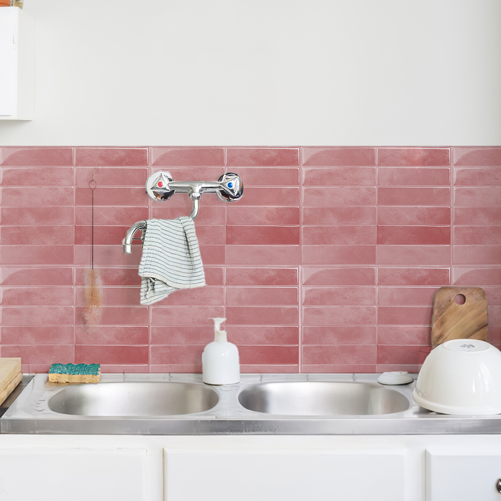 2023 New pink design peel and stick kitchen tiles 3d wall art decor wallsticker