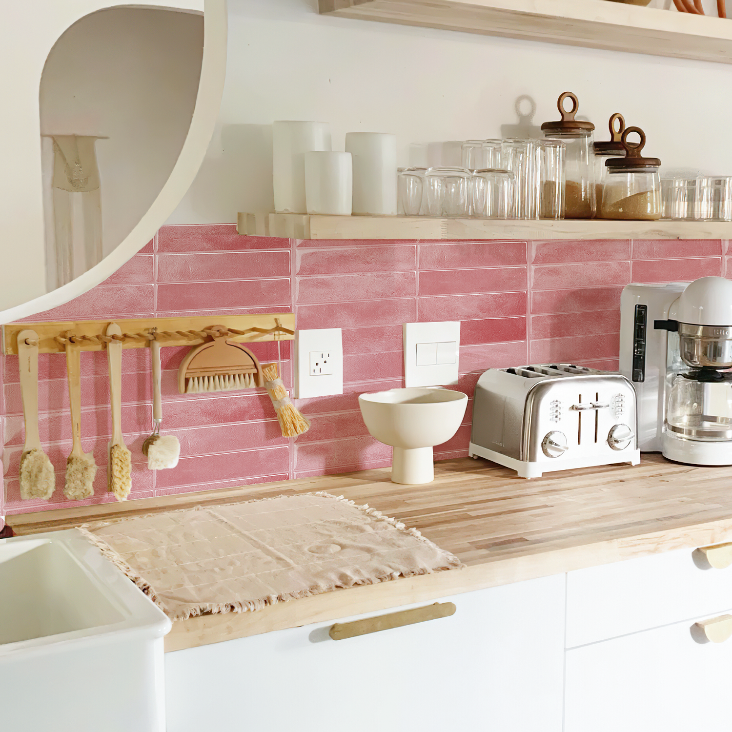 2023 New pink design peel and stick kitchen tiles 3d wall art decor wallsticker