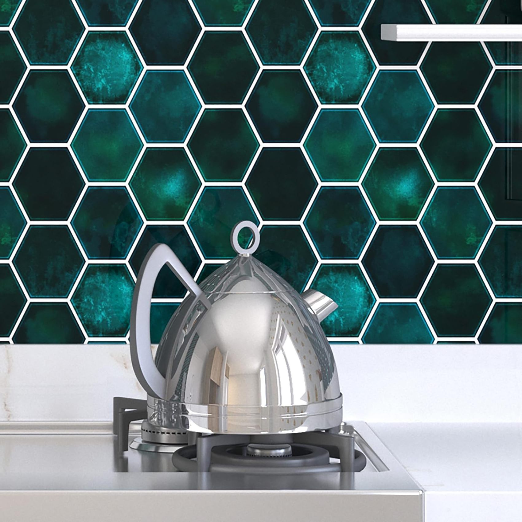 Dark Green Tile Hexagon Stick on Back Splashes for Kitchens Peel and Stick Wall Tiles for Bathroom Shower Tile Stickers