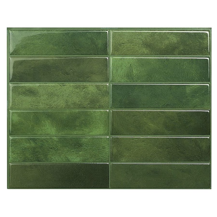 Green Glossy Resin Linear Peel and Stick Wall Tile 11.4