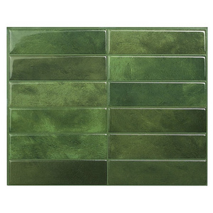 Green Glossy Resin Linear Peel and Stick Wall Tile 11.4"x9"(29x23cm)