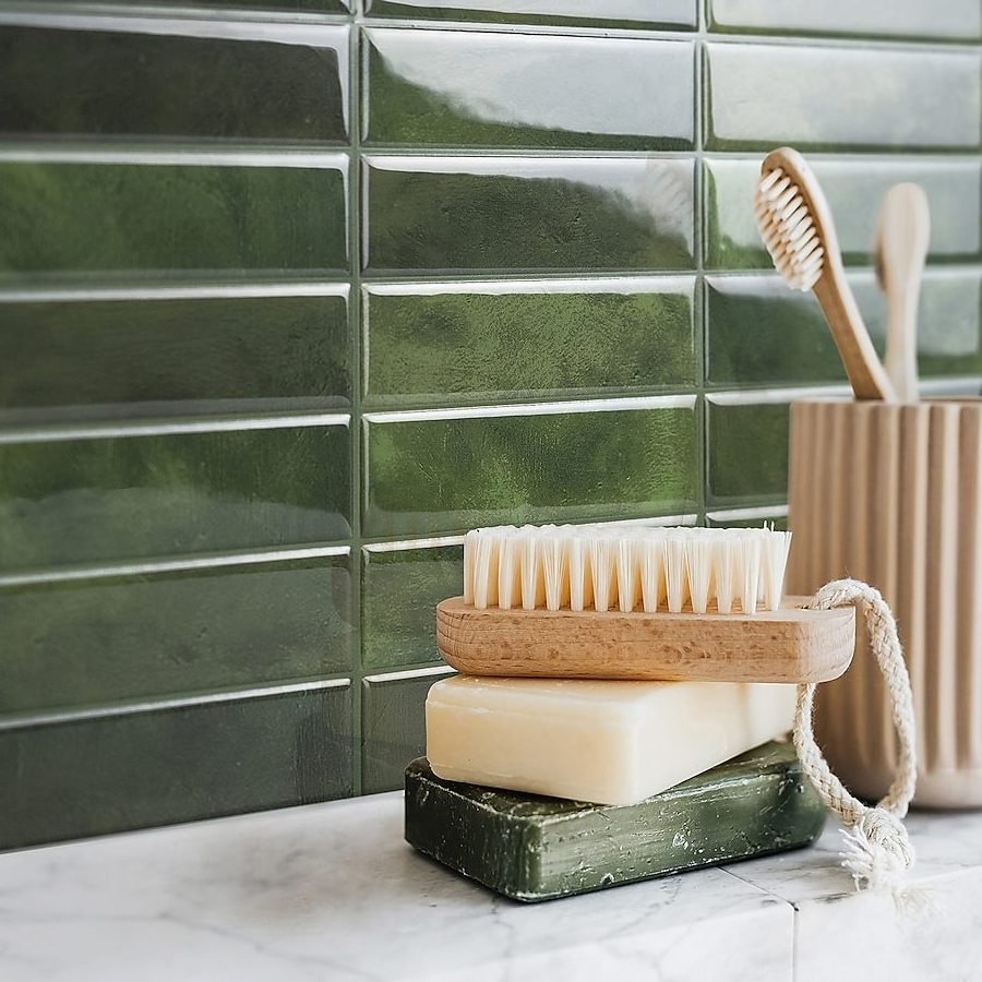 Green Glossy Resin Linear Peel and Stick Wall Tile 11.4