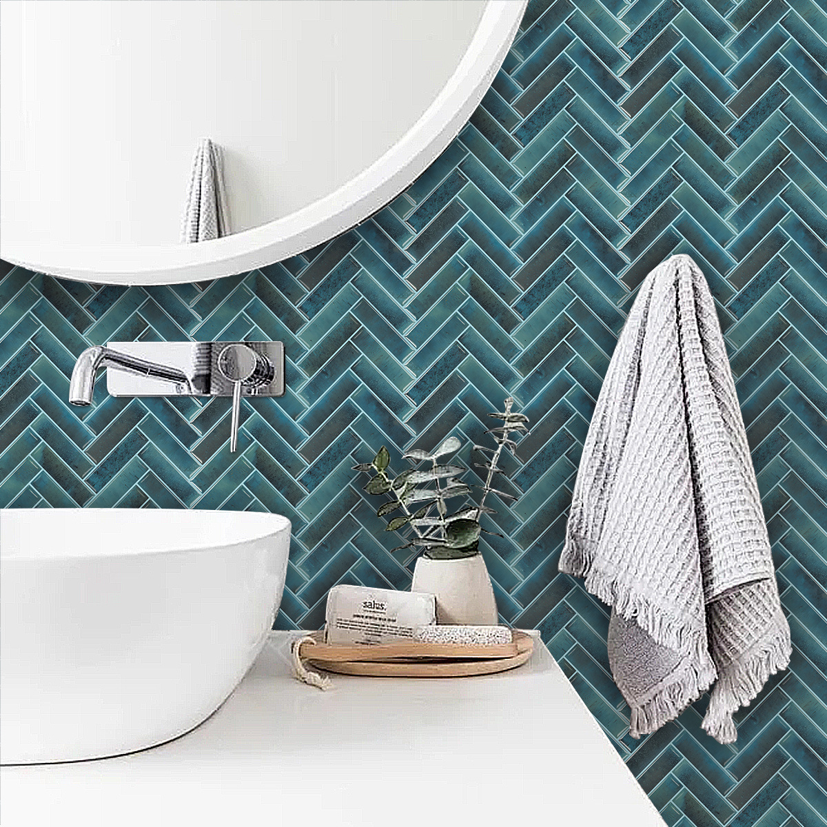 New Design Herringbone Wall Tile Sticker, Peel and Stick Wall Tile, Wallpaper Sticker For Bathroom Kitchen