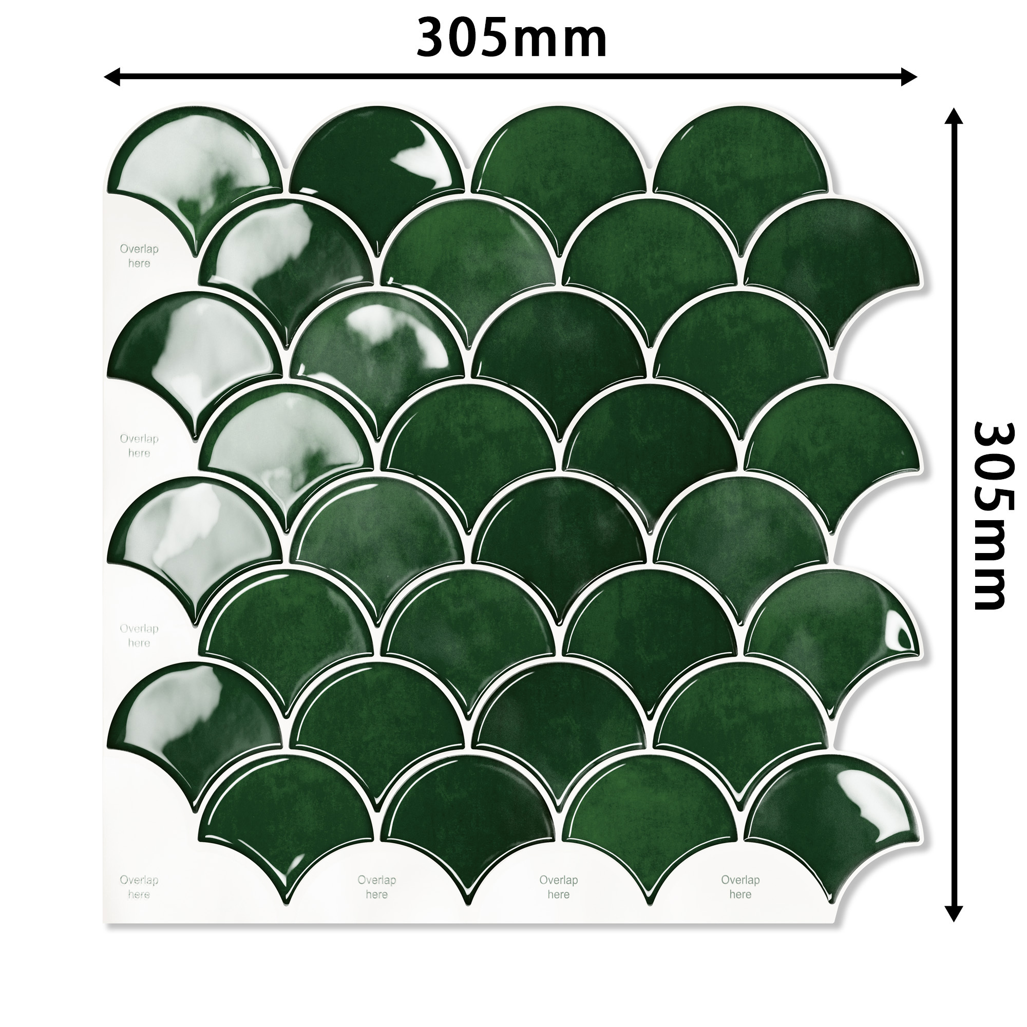 Green Peel and Stick Backsplash Fish Scale Tile Removable Mosaic Kitchen Backsplash 3D Adhesive Stick on Wall Tiles