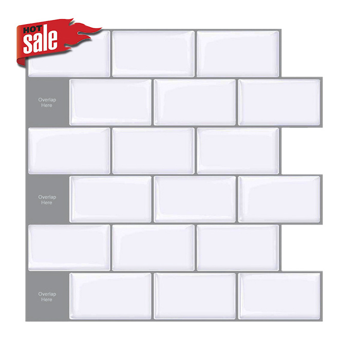 High Quality White Peel and Stick Tile Backsplash , 3d self adhesive Stick on Brick Wall Tiles Kitchen Bathroom Tiles Subway