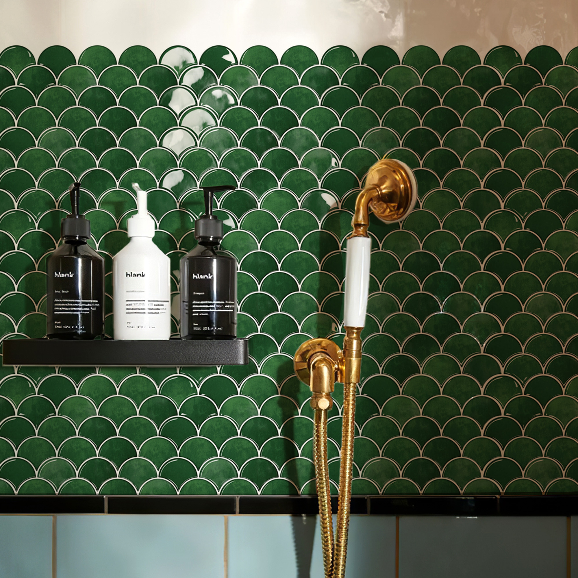 Green Peel and Stick Backsplash Fish Scale Tile Removable Mosaic Kitchen Backsplash 3D Adhesive Stick on Wall Tiles