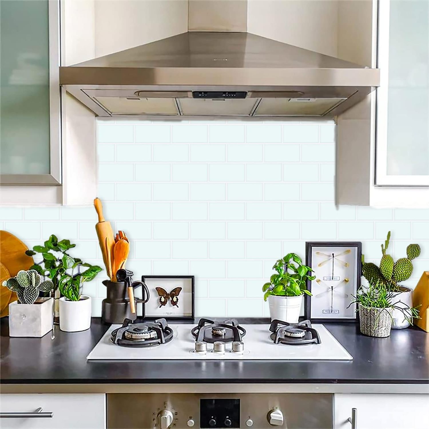 Kitchen stick and peel vinyl tiles back splash for home use