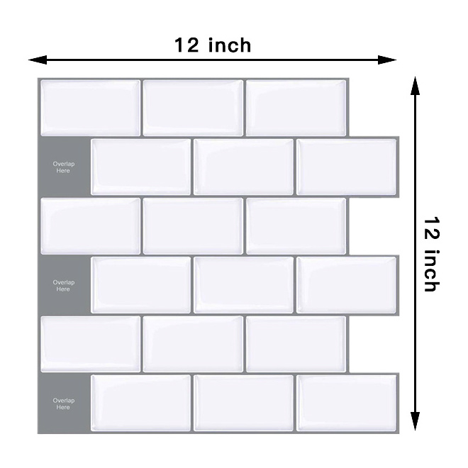 High Quality White Peel and Stick Tile Backsplash , 3d self adhesive Stick on Brick Wall Tiles Kitchen Bathroom Tiles Subway