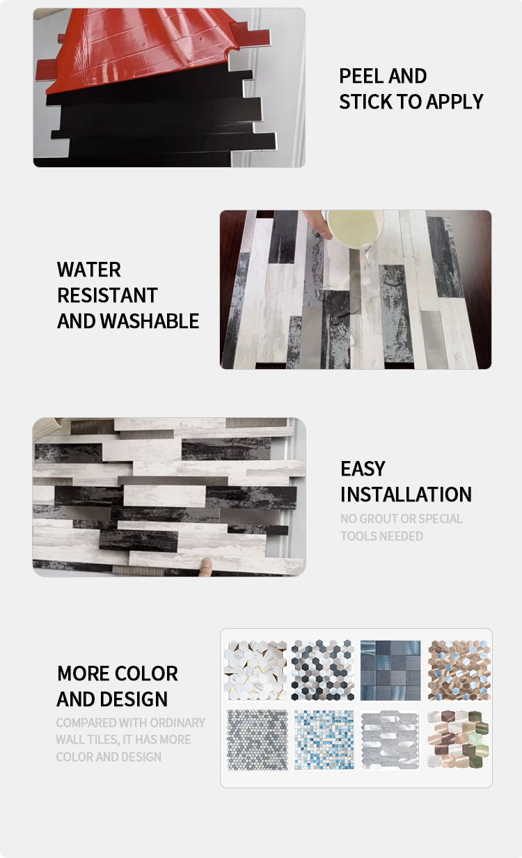 Mosaic Tile Peel and Stick Backsplash Tile for Kitchen, Metal Backsplash Bathroom Wall Tiles Self