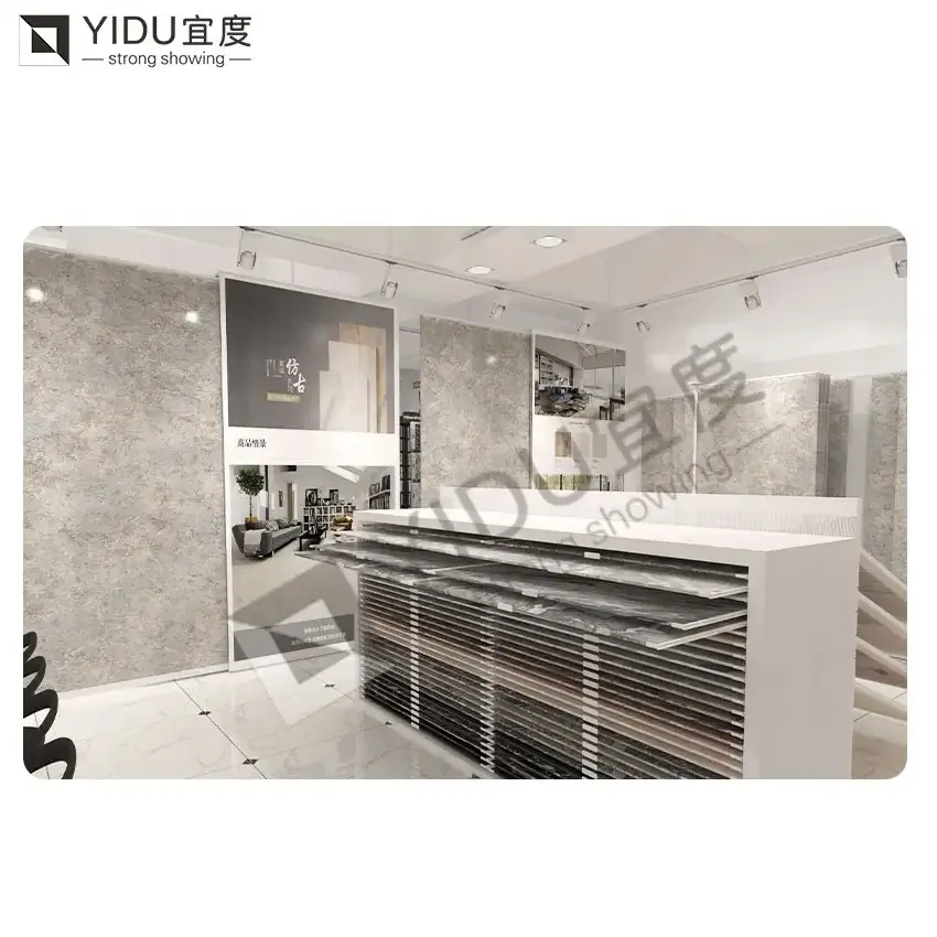 High quality artificial stone and quartz table display rack cabinet showroom exhibition tile stone ceramic tile display