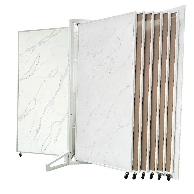 Modern Panel Slab Rock Plate Page Turning Floor Marble Showroom Factory Tile Rack With Wheel Stone Display Stand