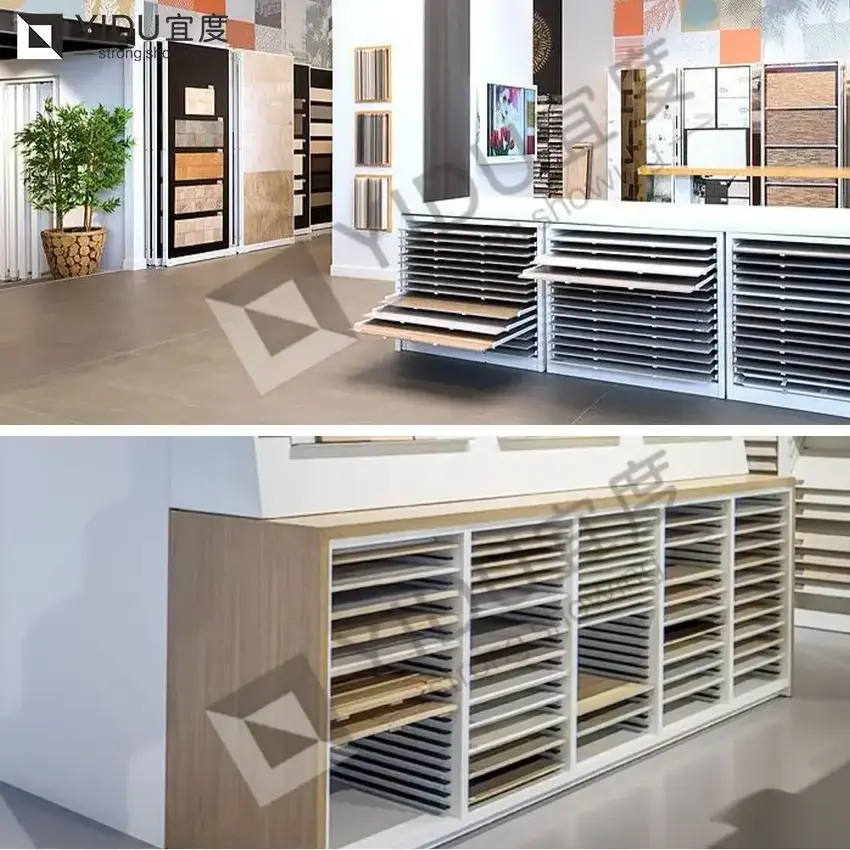 High quality artificial stone and quartz table display rack cabinet showroom exhibition tile stone ceramic tile display