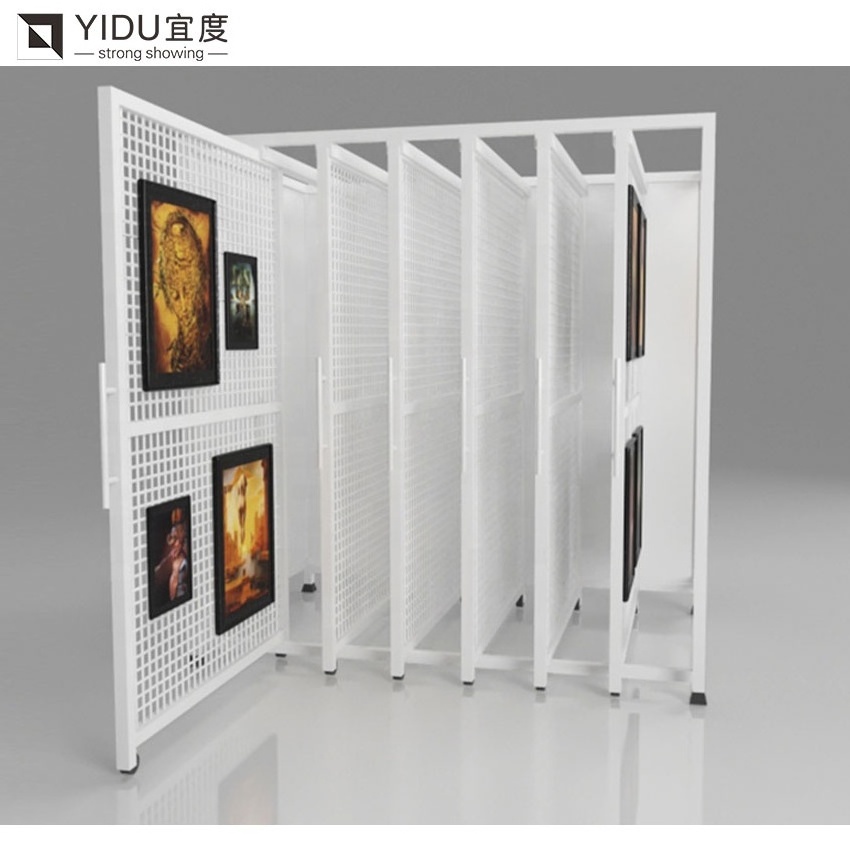 YIDU Modern Factory Push Pull Out Decoration Oil Artwork Canvas With Stand Sliding Hanging Painting Display Rack