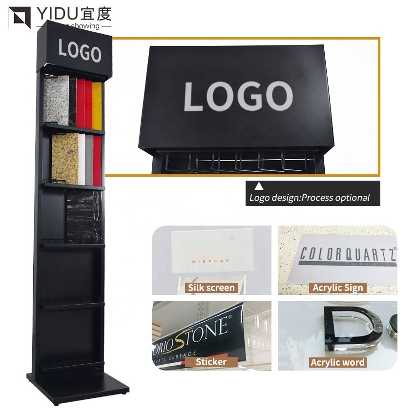 Factory Wholesale quartz metal showroom display stand porcelain ceramic show rack granite stone display stand