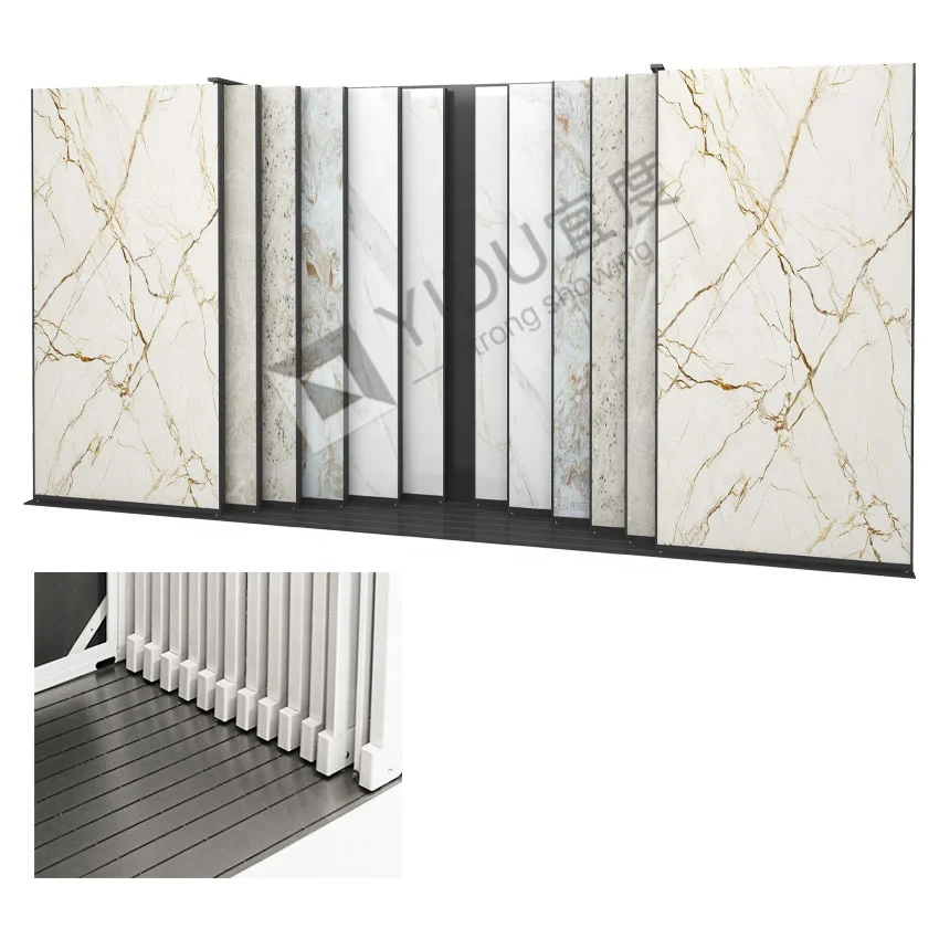 New product custom slide shelf marble granite stone display stand showroom floor push pull ceramic tile display rack