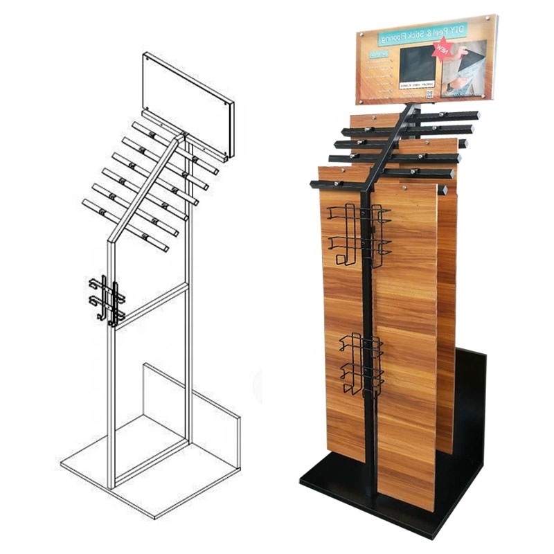 Modern Factory Wooden Parquet Oak Deck Hard Wood Custom Portable Sample Metal Display Rack Stand For Hanging Items