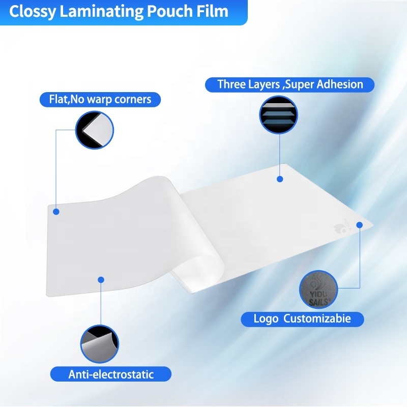 yidu High Glossy Llaminating Film Factory 229*292 80mic PET Laminating Pouches for protect document photos