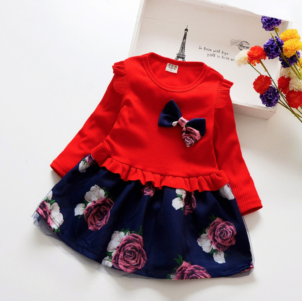 Spring and Autumn new style girls long-sleeved dress Korean version cute lady fashionable princess skirt little girl skirt