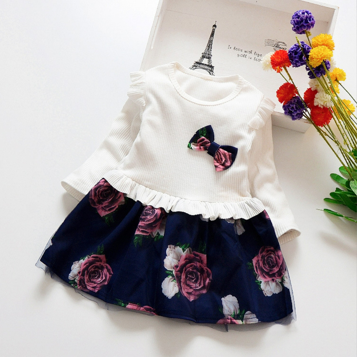 Spring and Autumn new style girls long-sleeved dress Korean version cute lady fashionable princess skirt little girl skirt