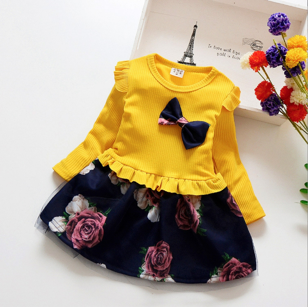 Spring and Autumn new style girls long-sleeved dress Korean version cute lady fashionable princess skirt little girl skirt