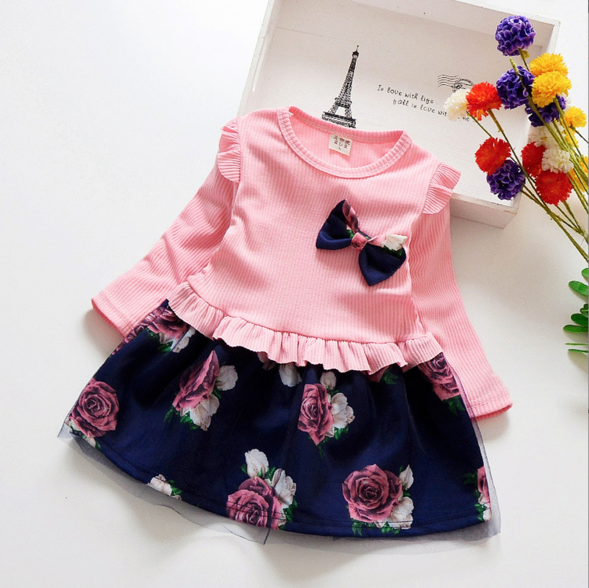 Spring and Autumn new style girls long-sleeved dress Korean version cute lady fashionable princess skirt little girl skirt