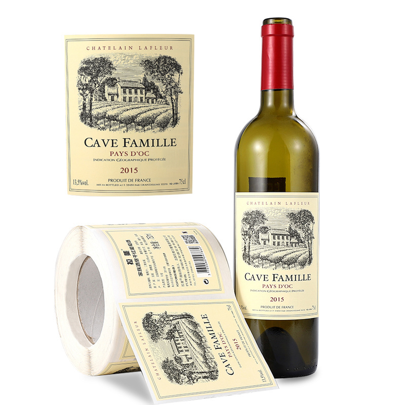 Custom printing classic textured paper hot stamping water-proof sticker embossed labels for red wine glass bottle