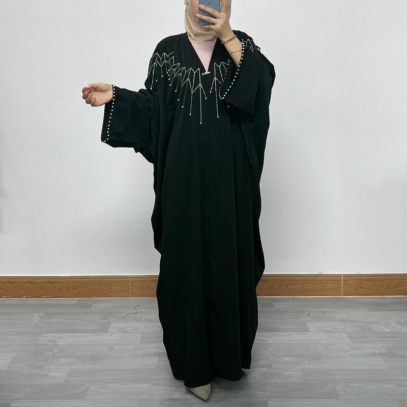 Wholesale Burqa Khaleeji Pearl Shiny Open Abaya Back Dress Front Open Abaya Wholesale Uk Dubai Black Abaya