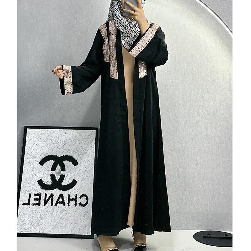 Online Dubai Abaya Modest Stylish Velvet Islamic Clothing Elegant Front Open Muslim Kimono Abaya