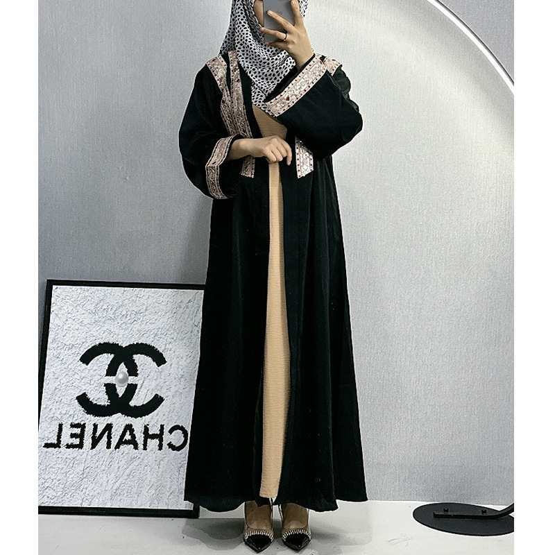 Online Dubai Abaya Modest Stylish Velvet Islamic Clothing Elegant Front Open Muslim Kimono Abaya