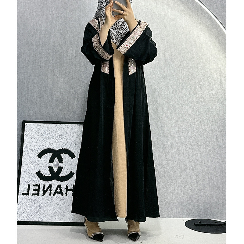 Online Dubai Abaya Modest Stylish Velvet Islamic Clothing Elegant Front Open Muslim Kimono Abaya