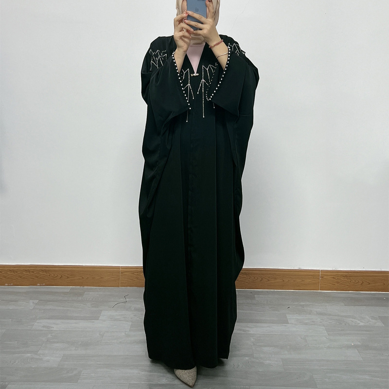 Wholesale Burqa Khaleeji Pearl Shiny Open Abaya Back Dress Front Open Abaya Wholesale Uk Dubai Black Abaya