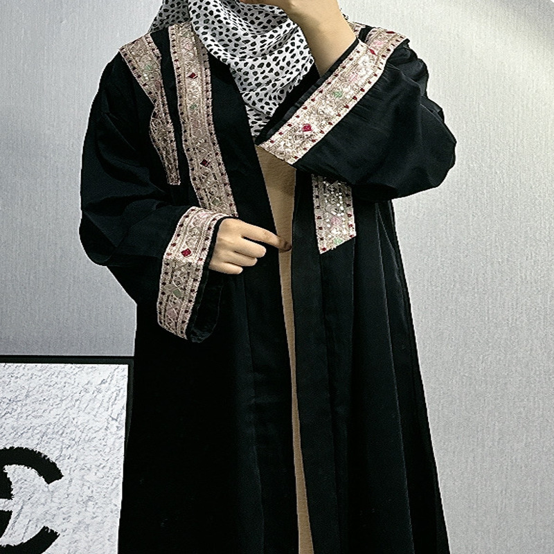 Online Dubai Abaya Modest Stylish Velvet Islamic Clothing Elegant Front Open Muslim Kimono Abaya