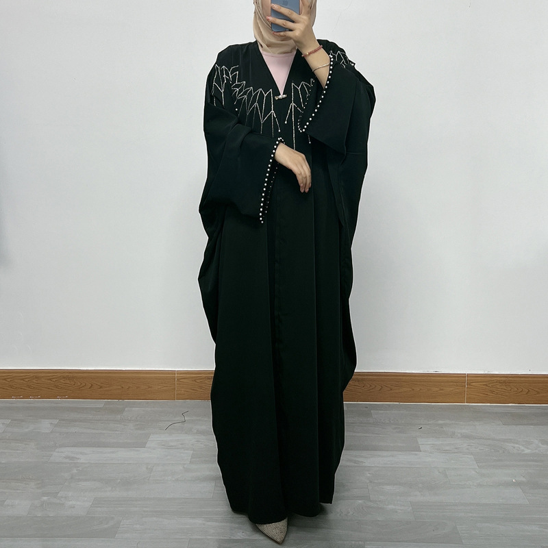 Wholesale Burqa Khaleeji Pearl Shiny Open Abaya Back Dress Front Open Abaya Wholesale Uk Dubai Black Abaya