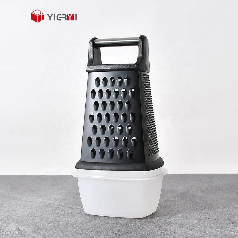 Hot sale Kitchen Accessories 4-sides multi cheese box grater Vegetable chopper black Stainless Steel Vegetable Box Grater