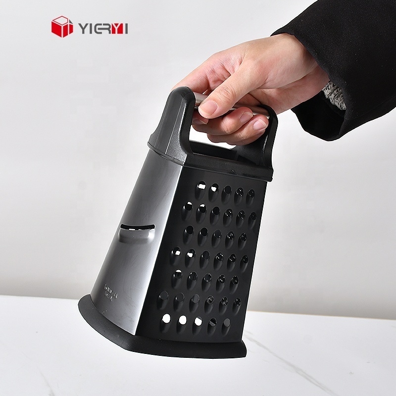 Hot sale Kitchen Accessories 4-sides multi cheese box grater Vegetable chopper black Stainless Steel Vegetable Box Grater