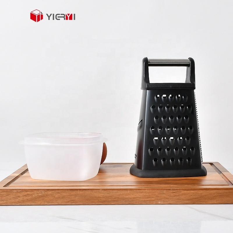 Hot sale Kitchen Accessories 4-sides multi cheese box grater Vegetable chopper black Stainless Steel Vegetable Box Grater