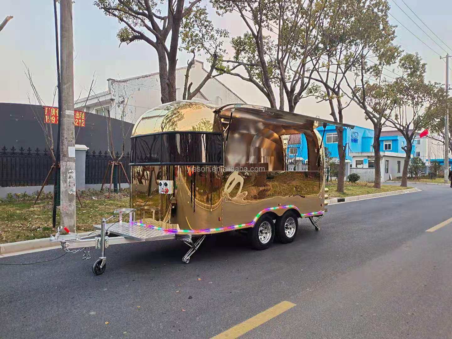 Air conditioner Mobile Hamburger Food Vending Trailer Stainless Steel Food Truck Lease Food Trailer