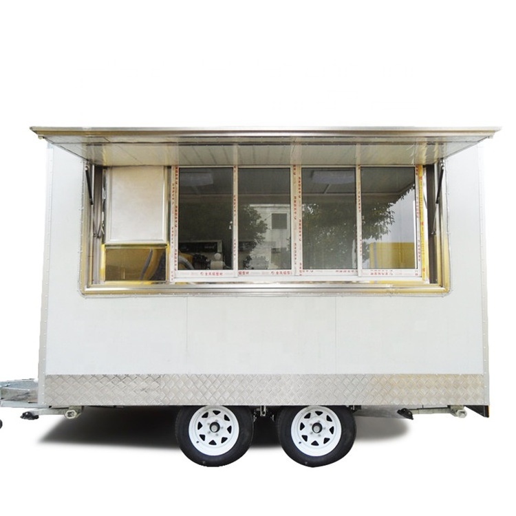 Heat protection stainless steel food stall big wheels sliding windows food cart trailer/food van/gas food cart