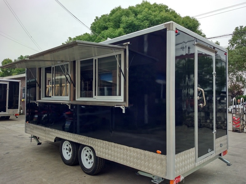 Heat protection stainless steel food stall big wheels sliding windows food cart trailer/food van/gas food cart