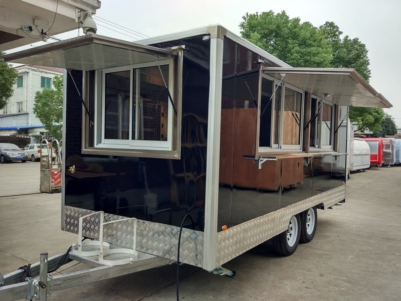 Heat protection stainless steel food stall big wheels sliding windows food cart trailer/food van/gas food cart