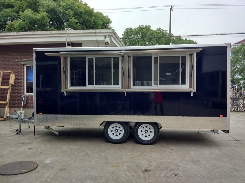 Heat protection stainless steel food stall big wheels sliding windows food cart trailer/food van/gas food cart