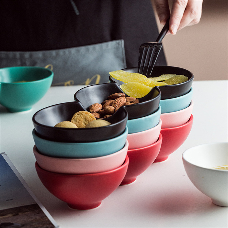 Multiple color unique design restaurant used 3 compartment ceramic tapas snack serving dishes