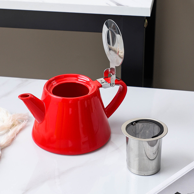 Wholesale Home Hotel Convenient Color Glaze Stainless Steel Strainer Tea Maker Coffee Pot Set Porcelain Ceramic Tea Pot