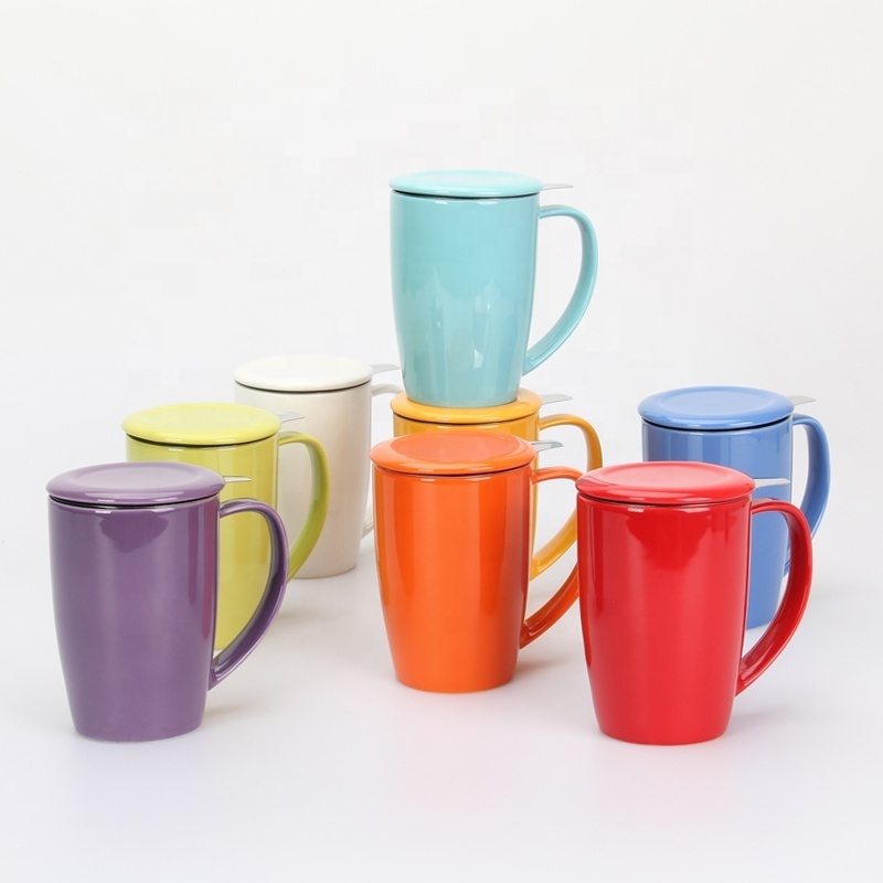 Design your own mug multiple color fine porcelain tea mug with infuser and cover