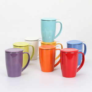 Design your own mug multiple color fine porcelain tea mug with infuser and cover